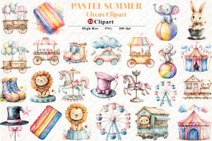 Pastel Summer Circus Clipart, an Illustration by Watercolor design