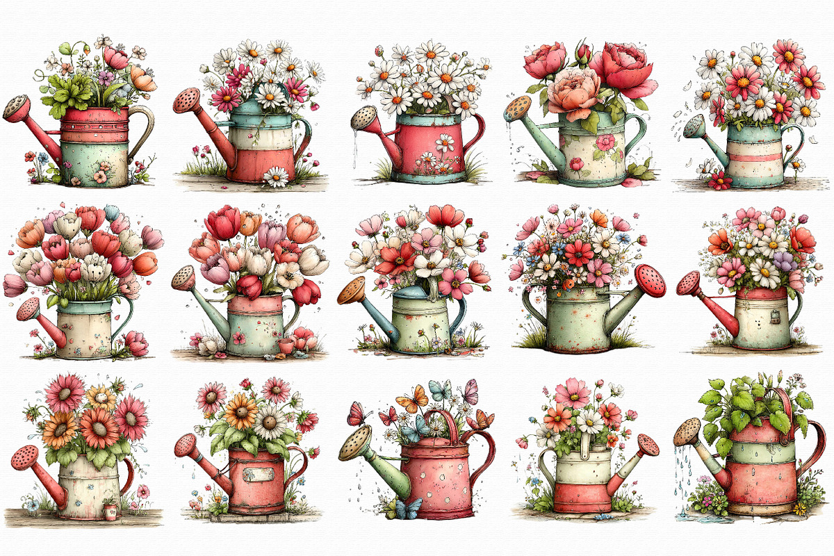 Watercolor Watering Can Clipart, an Illustration by Libby Wishes (Photo 6 of 7)