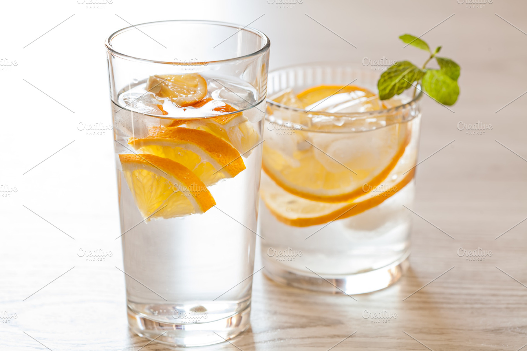 Fresh cold lemonade with lemons stock photo containing background and beverage