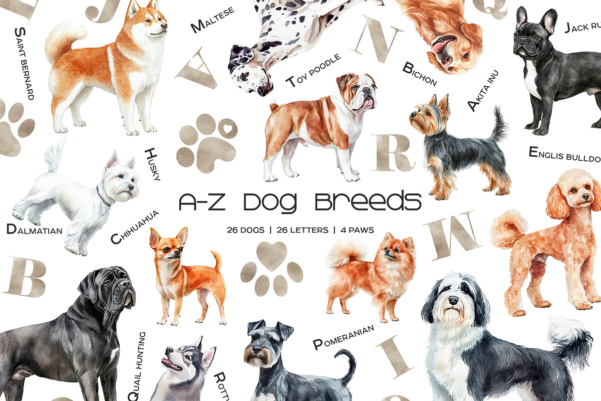 Watercolor alphabet dog breeds set, an Animal Illustration by Art and Funny (Photo 1 of 5)