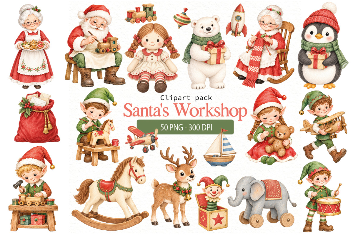 Christmas Watercolor PNG, a Seasonal Illustration by Villa 11 Estudio (Photo 1 of 9)