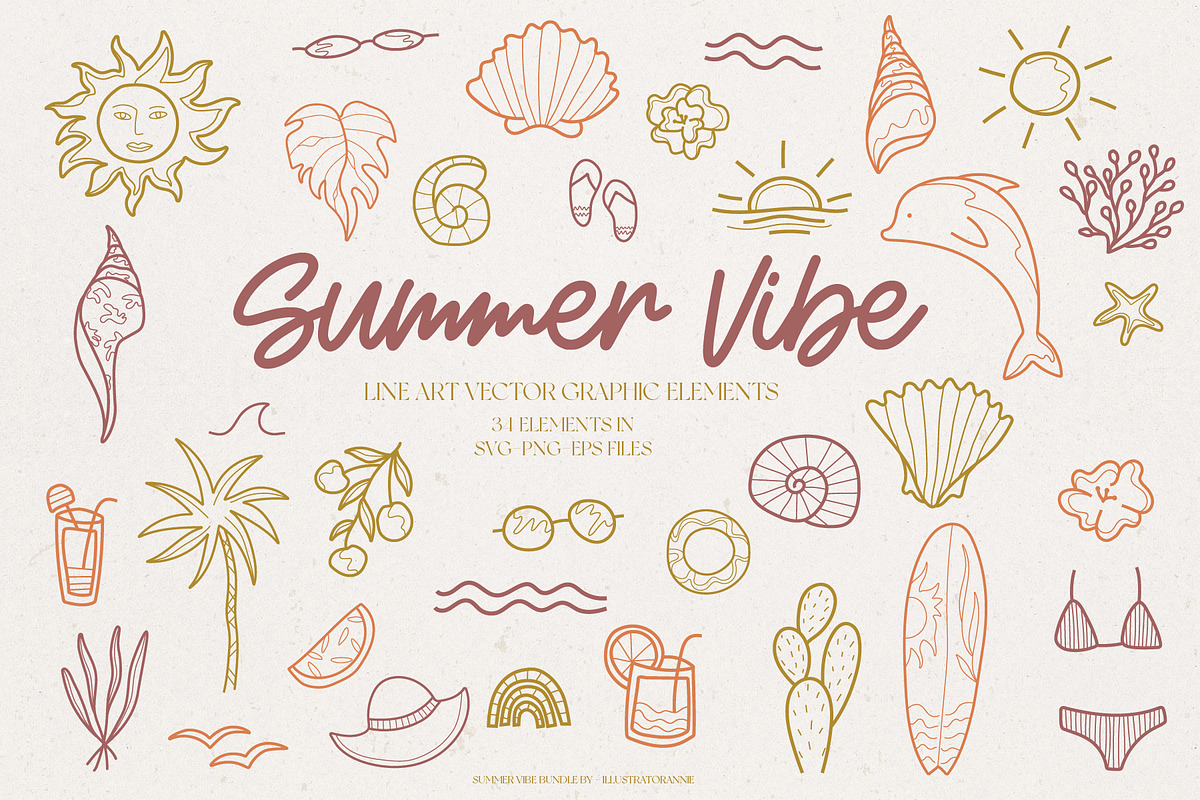 Summer Vibe Vector Graphic Elements, an Object Graphic by IllustratorAnnie (Photo 1 of 5)