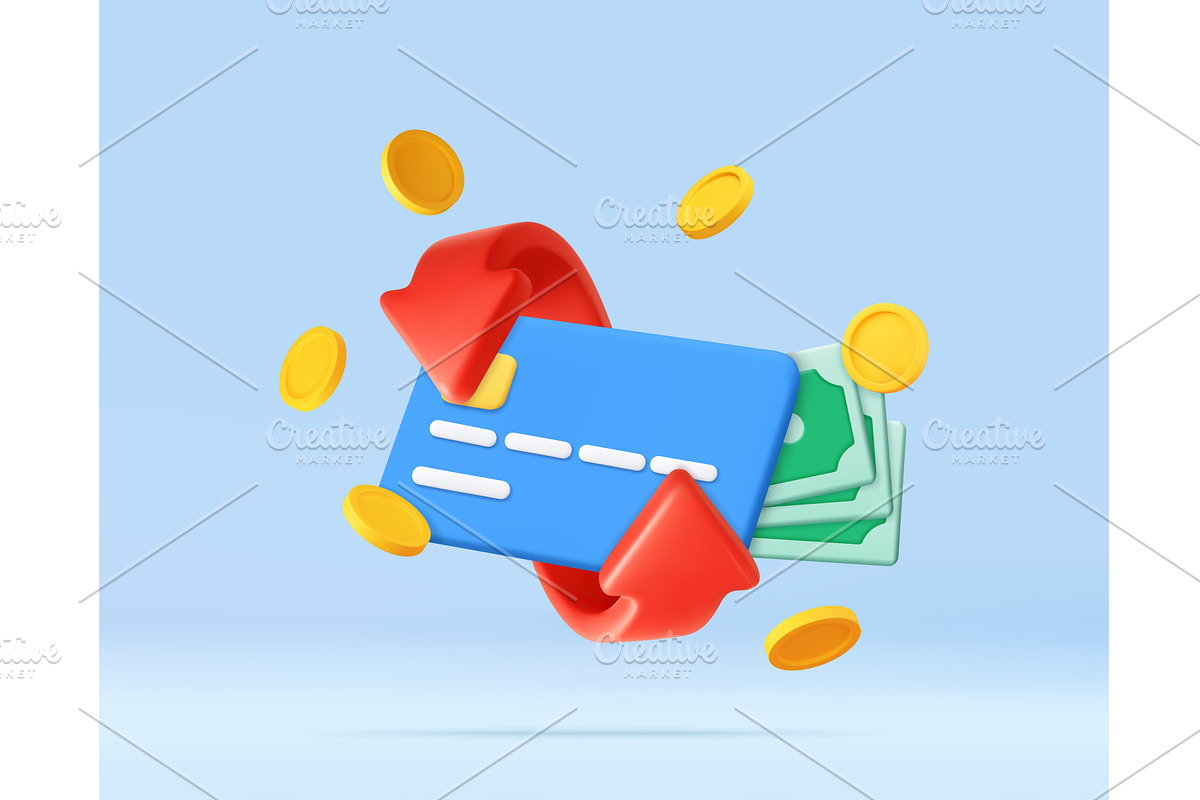 3D Credit Card with Money and red, a Finance Illustration by ModVector