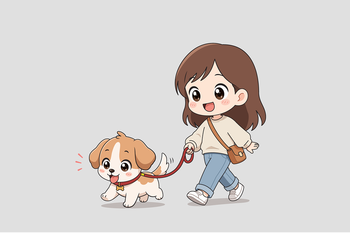 Girl Walking Her Happy Puppy Cartoon, a Person Illustration by Artpon Illustration (Photo 1 of 3)