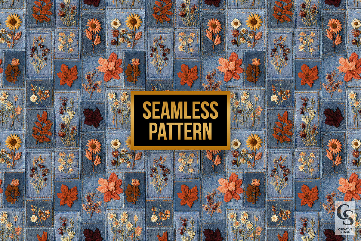 Embroidered Denim Seamless Pattern, a Pattern Graphic by Creative Store (Photo 4 of 5)