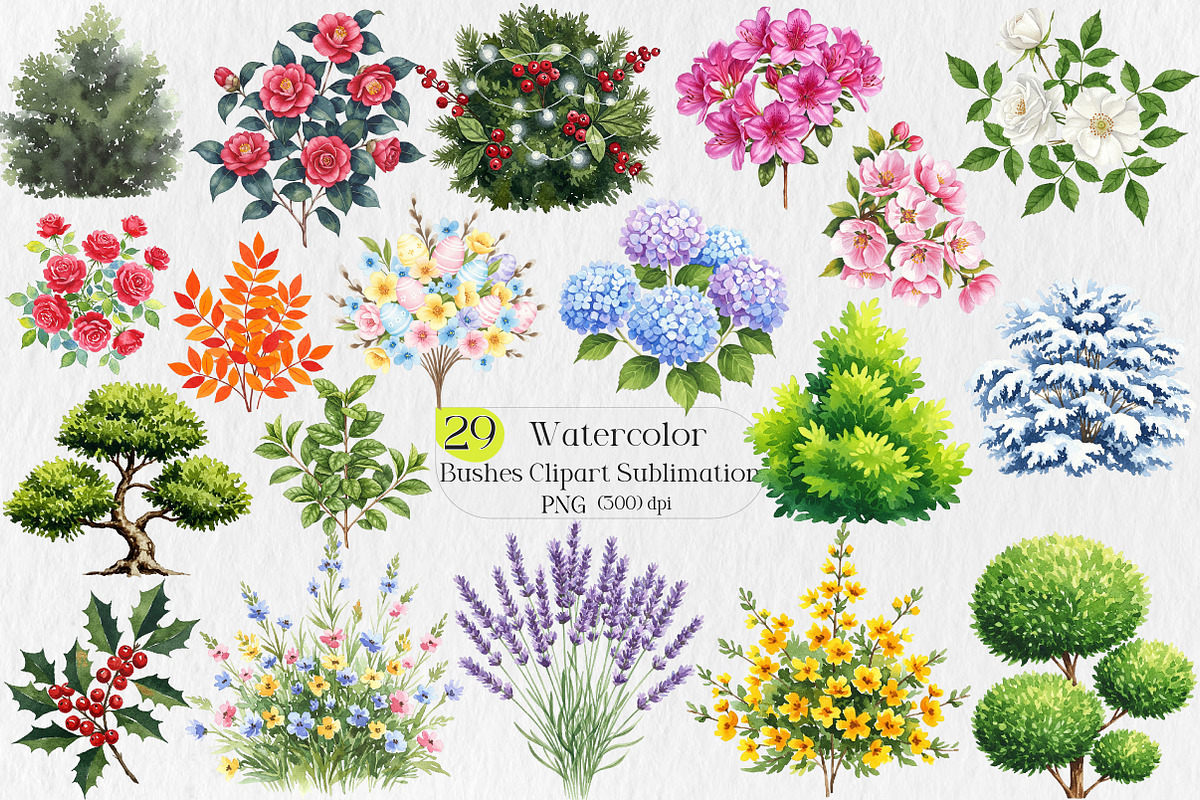 Watercolor Bushes Clipart Bundle, an Illustration by Creative Art (Photo 1 of 10)
