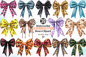 Watercolor Leopard Glitter Bows PNG, an Illustration by Canvas Craft