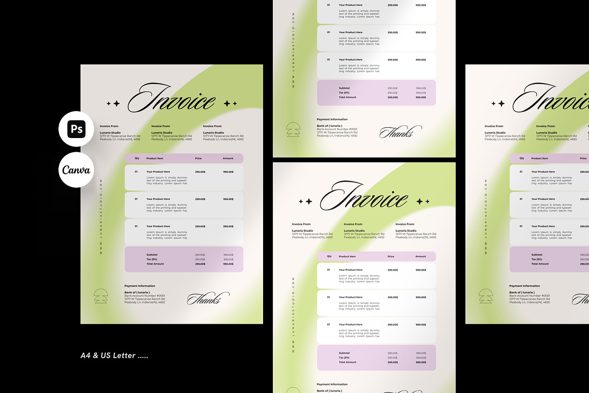 Elegant Business Invoice Template, a Print Template by Lunaria (Photo 2 of 4)