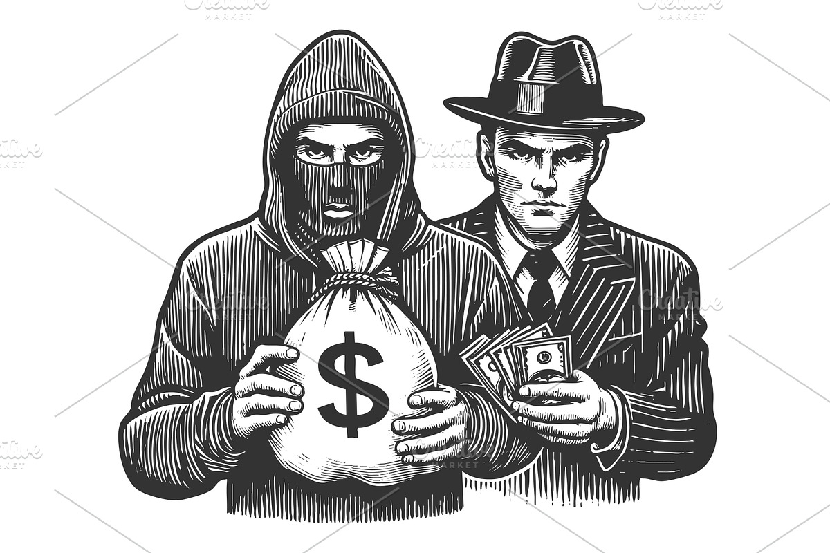 Gangster and Robber Holding Money, a Person Illustration by AlexArt