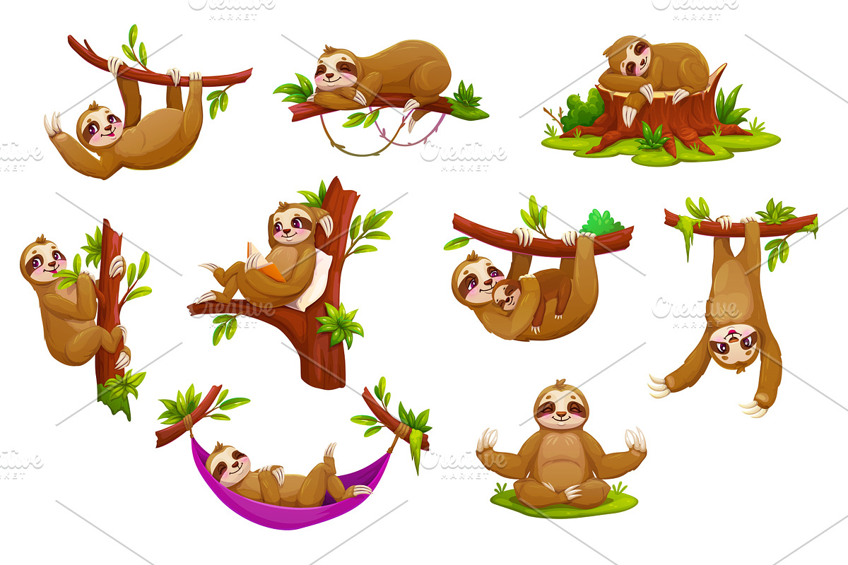 Cartoon lazy sloth animals, an Animal Illustration by Vector Tradition