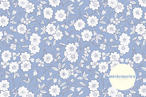 Vintage Blue and White Block Print, a Pattern Graphic by Mieken Petra Designs