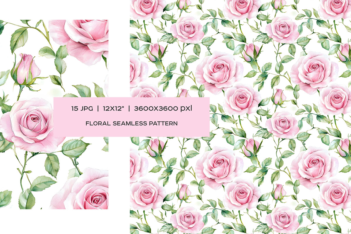 Watercolor pink flowers patterns set, a Pattern Graphic by Art and Funny (Photo 8 of 8)