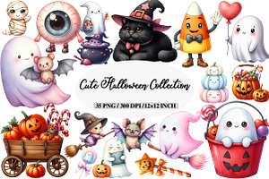 Cute Halloween Collection Clipart, an Illustration by Daily.Designs