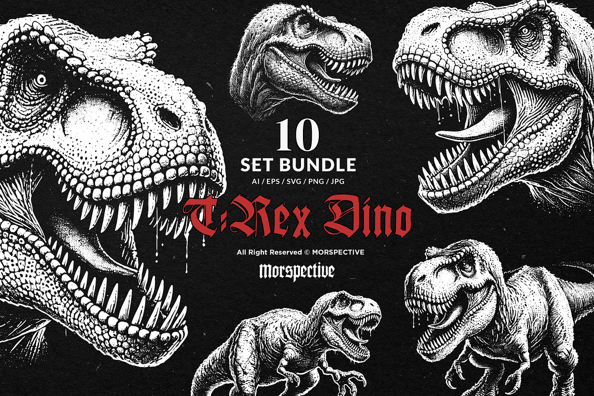 10 Bundle Dark Art T-Rex Dinosaur, an Illustration by Morspective (Photo 1 of 7)