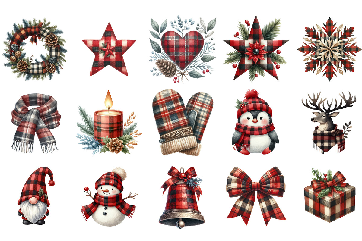 Watercolor Buffalo Plaid Christmas, an Illustration by Designking (Photo 3 of 5)