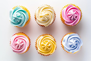 Tasty cupcakes with butter cream on white background, a Food & Drink Photo by AlyaAnd