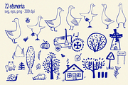 Silly Goose Farm Clipart, Patterns, an Animal Illustration by PenguinArtStudio (Thumbnail 10 of 10)