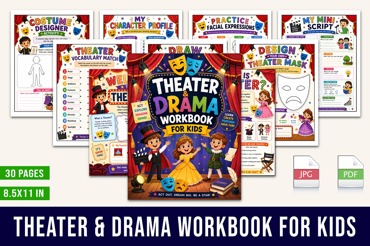 Theater & Drama Workbook for Kids, a Stationery Template by Designmela01 (Photo 1 of 5)