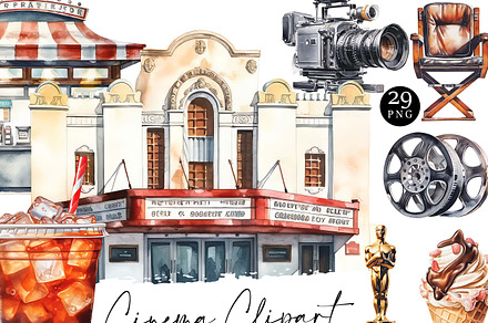 Watercolor Cinema Clipart Bundle, an Object Illustration by Design Scotch