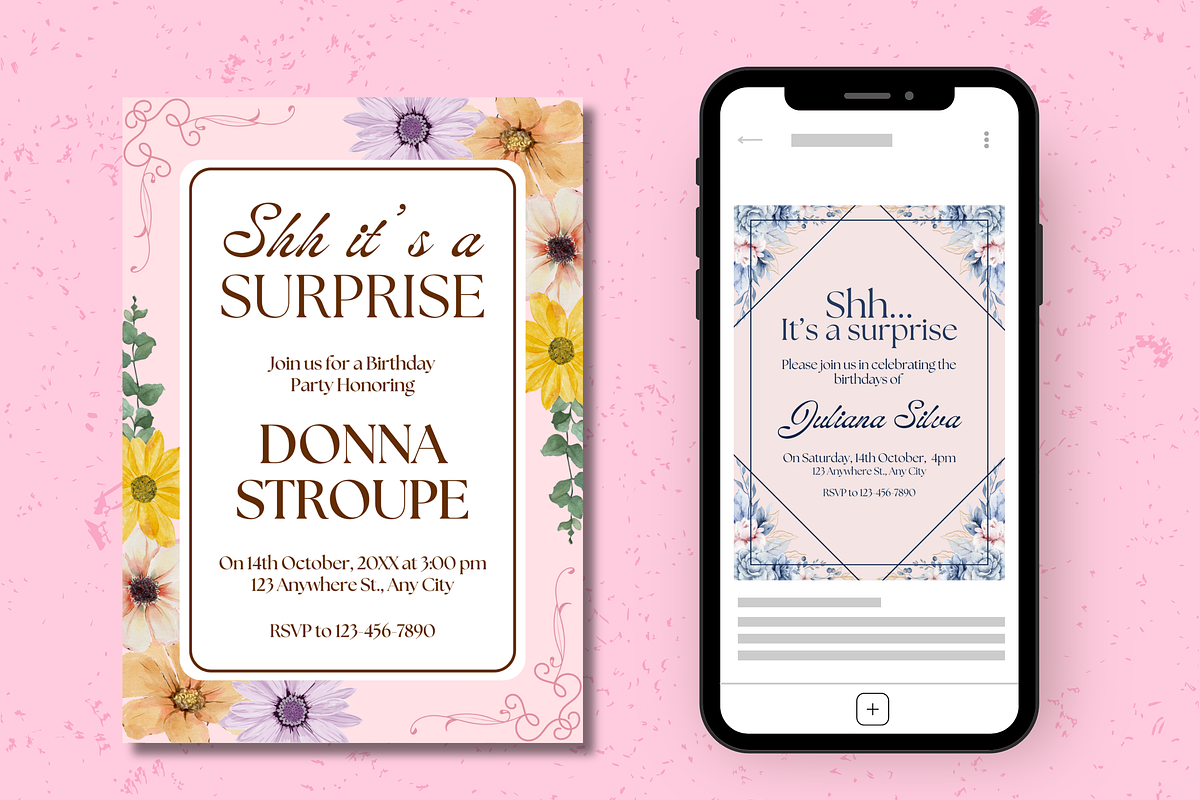 Surprise Birthday Party Invitations, a Templates & Theme by TemplateCastleStore (Photo 6 of 9)