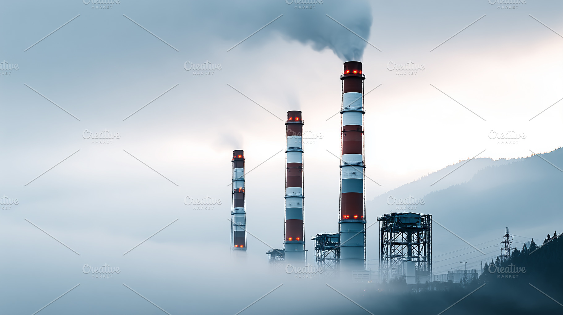 Industrial smokestacks emitting, an Industrial Photo by MistyDay