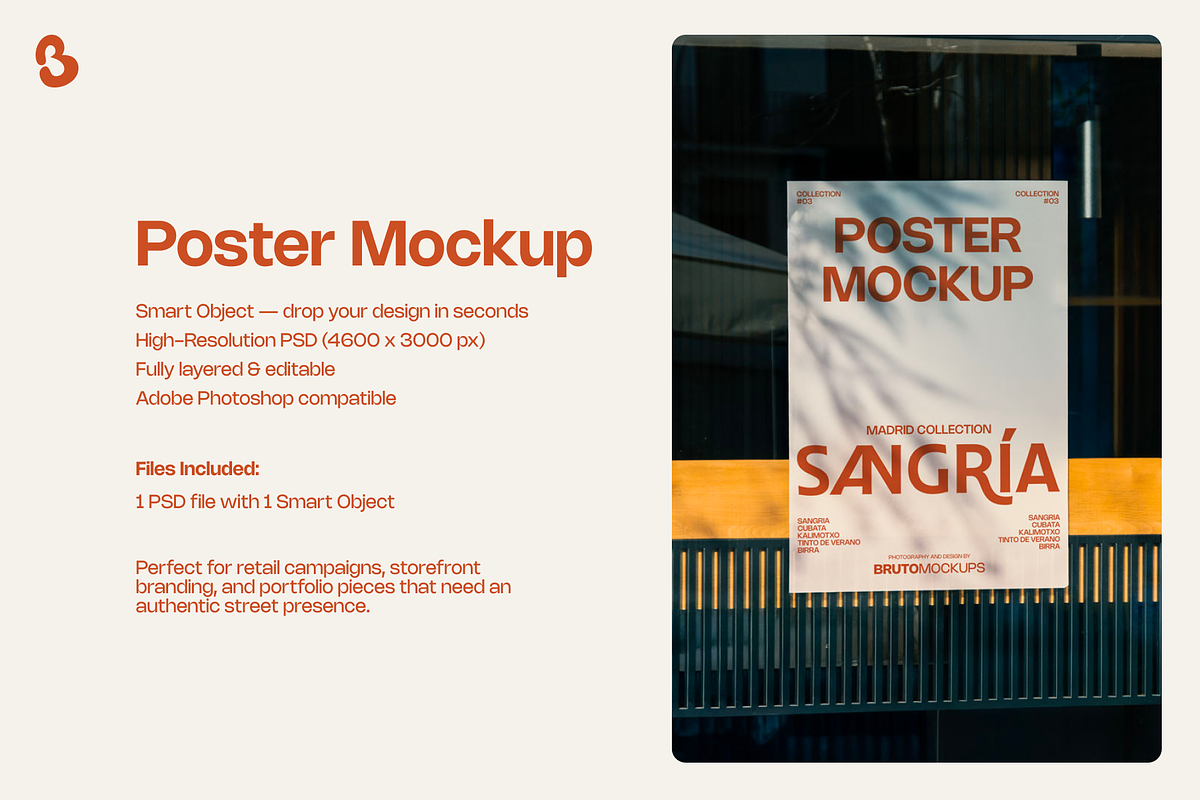Window Poster Mockup PSD, an Advertising Mockup by Bruto Mockups (Photo 2 of 3)