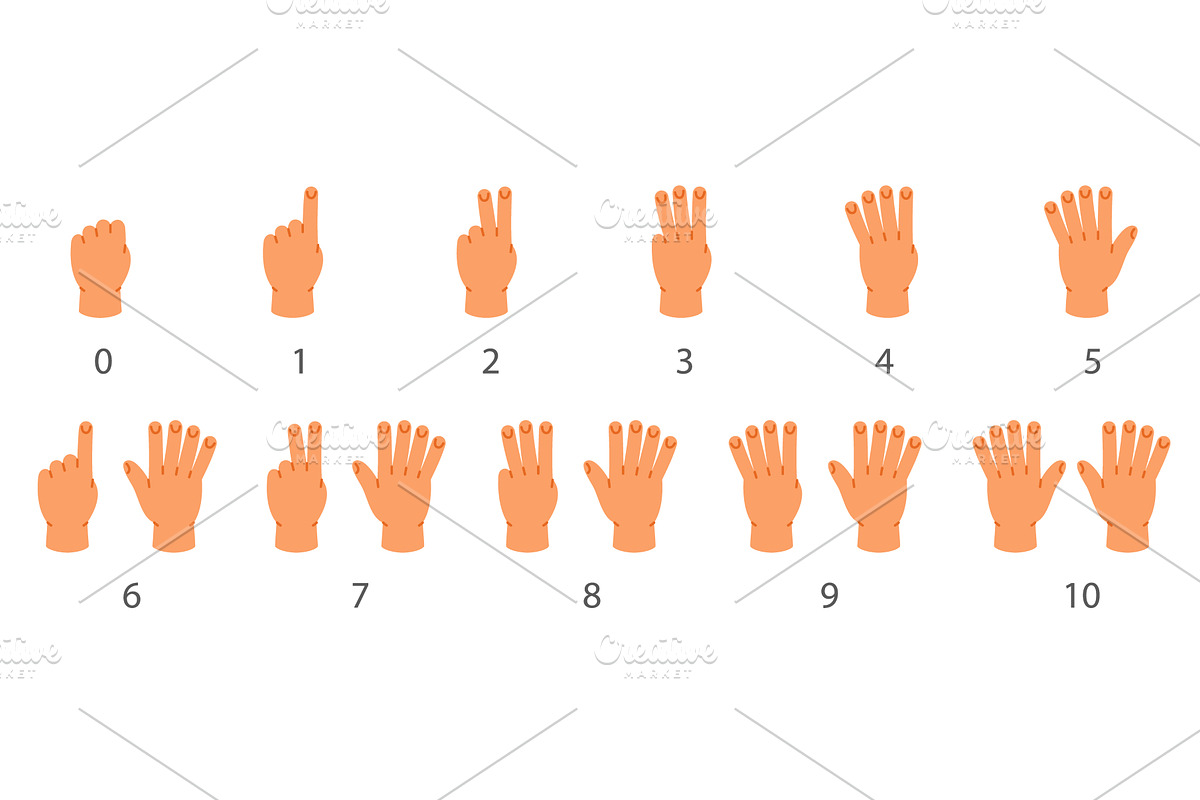 Cartoon hand signs showing numbers 0, an Object Illustration by GraphiShop