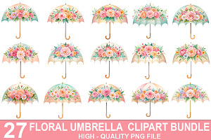 Watercolor Floral Umbrella Clipart, an Illustration by crative8112