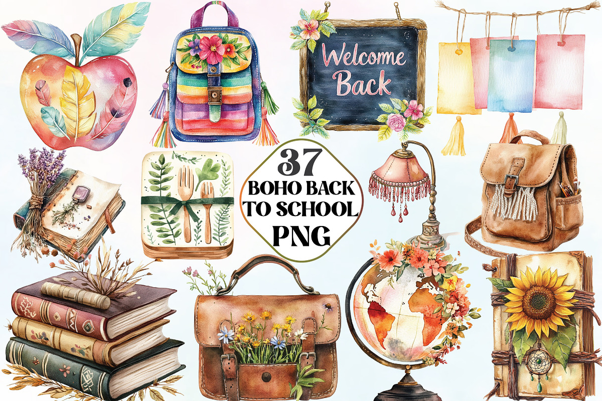 Boho Back to School Sublimation, an Illustration by CraftArtStudio (Photo 1 of 6)