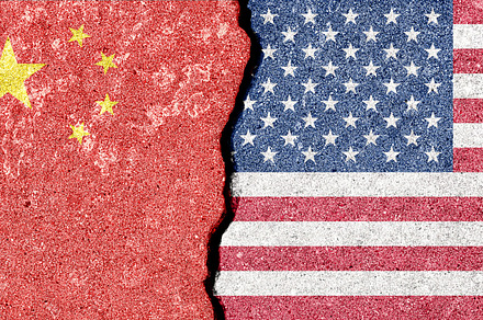 Sino American tension and conflict. A geopolitical crack, split, a Background Photo by Eugene_Photo