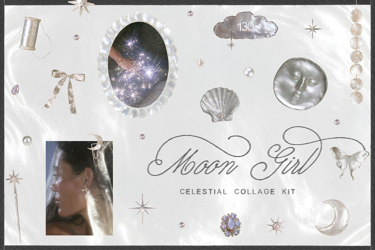 Moon Girl: Celestial Collage Kit, an Object Graphic by lerinartstudio (Photo 1 of 10)