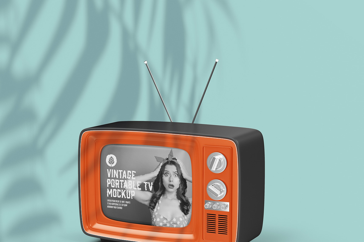 Vintage Portable TV with Old Video E, a Product Mockup by OneVectorStock (Photo 7 of 19)