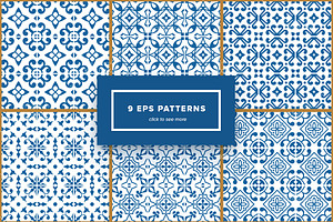 Watercolor/Vector Blue Tile Patterns