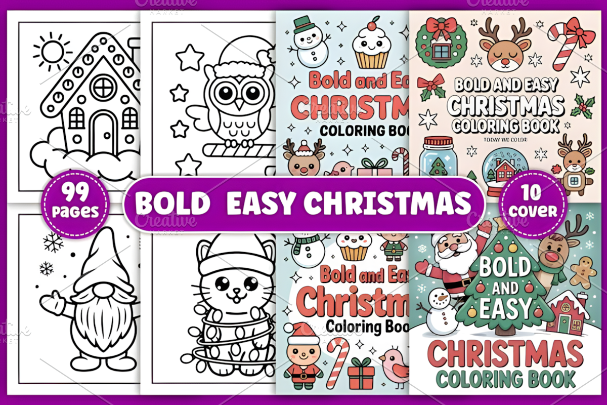 Bold & Easy Christmas Coloring Pages, a Seasonal Illustration by Design Station (Photo 1 of 4)