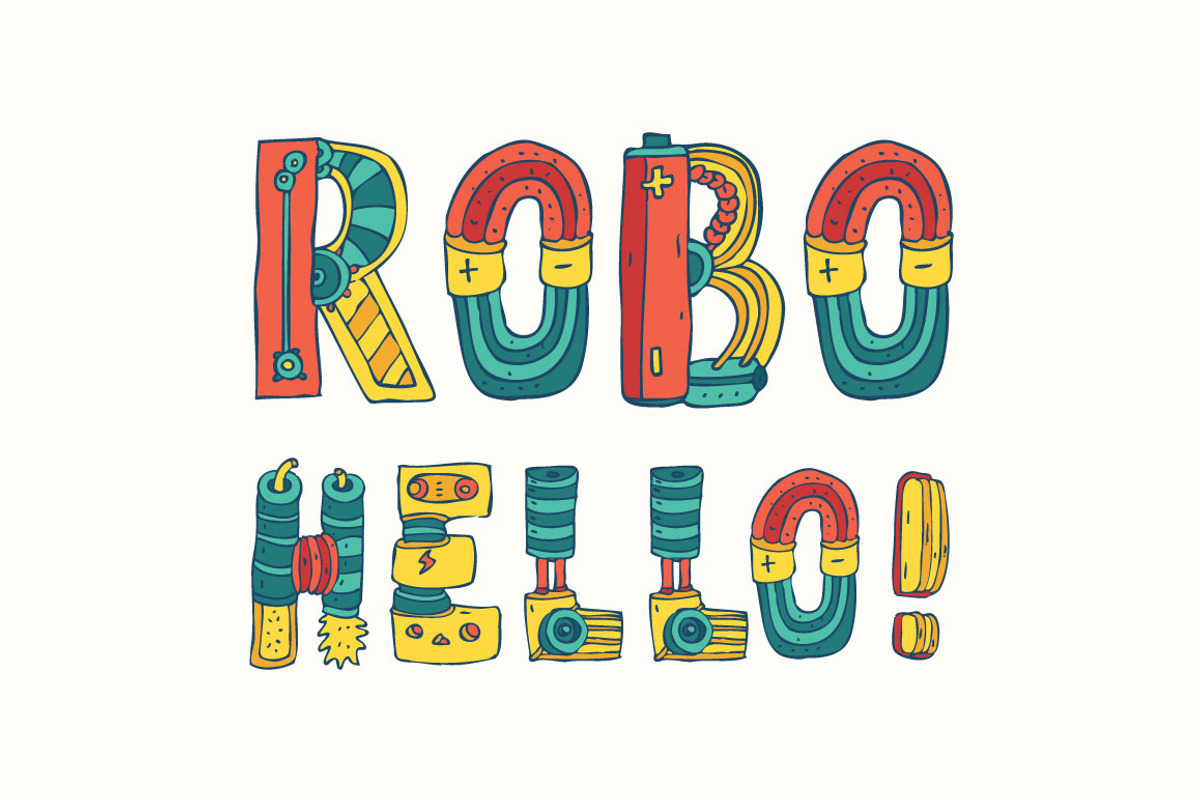 Cartoon colorfull robo font