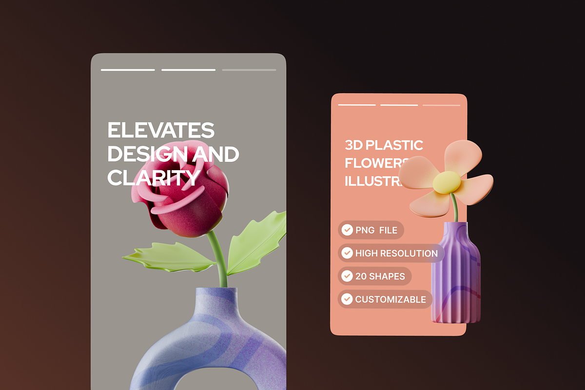 3D Vase & Flowers Illustration, an Object Graphic by Illustrava (Photo 3 of 7)