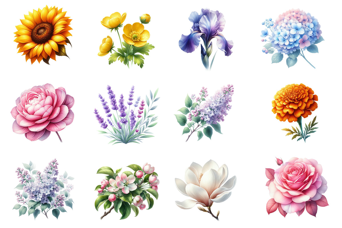 Watercolor Spring Flower Clipart, an Illustration by Dream Creation (Photo 3 of 5)
