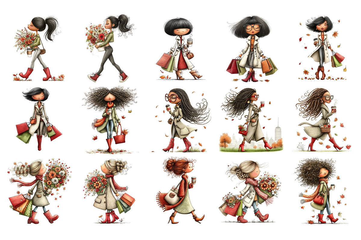 Autumn Woman PNG Clipart Bundle, a Person Illustration by Nicolle's Colorful Art (Photo 2 of 5)