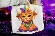 Crochet Mardi Gras Highland Cow PNG, an Illustration by Canvas Craft (Thumbnail 1 of 6)
