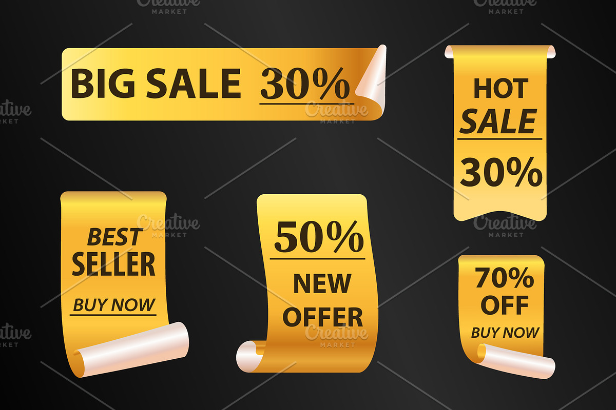 Golden sale stickers set, a Decorative Illustration by Yayasya (Photo 2 of 3)
