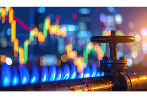 Gas valve with trading chart overlay, an Industrial Photo by Igor Tichonow