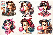 Retro Girl Blowing a Bubblegum Clipa, a Seasonal Illustration by Rose Art (Thumbnail 2 of 4)