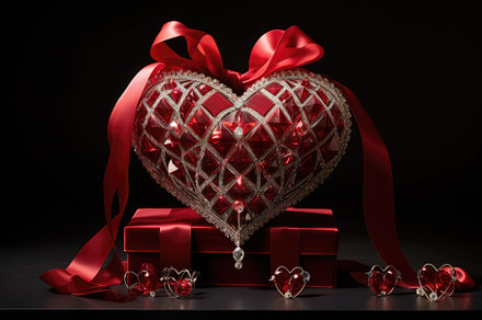 Red heart and gift boxes on black ba, a Photo by Iftikhar Alam