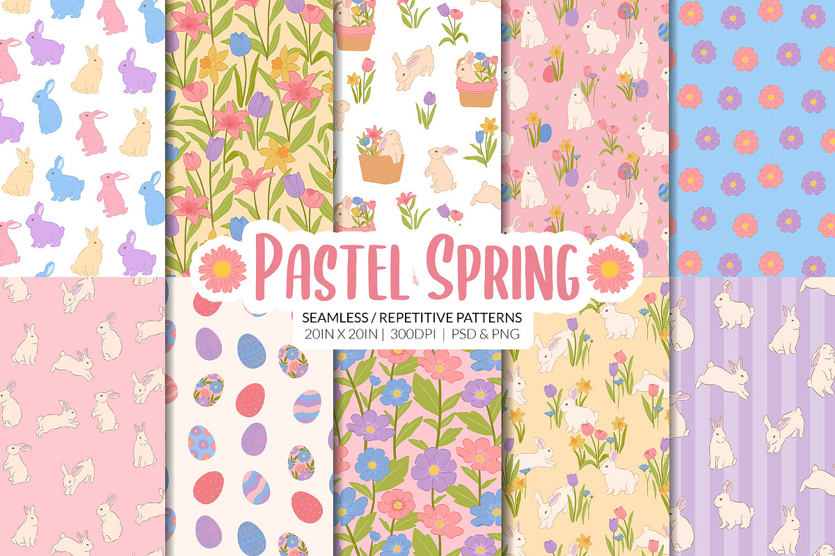 Pastel Spring Easter Bunny Pattern, a Pattern Graphic by CreativeChristiana (Photo 1 of 8)