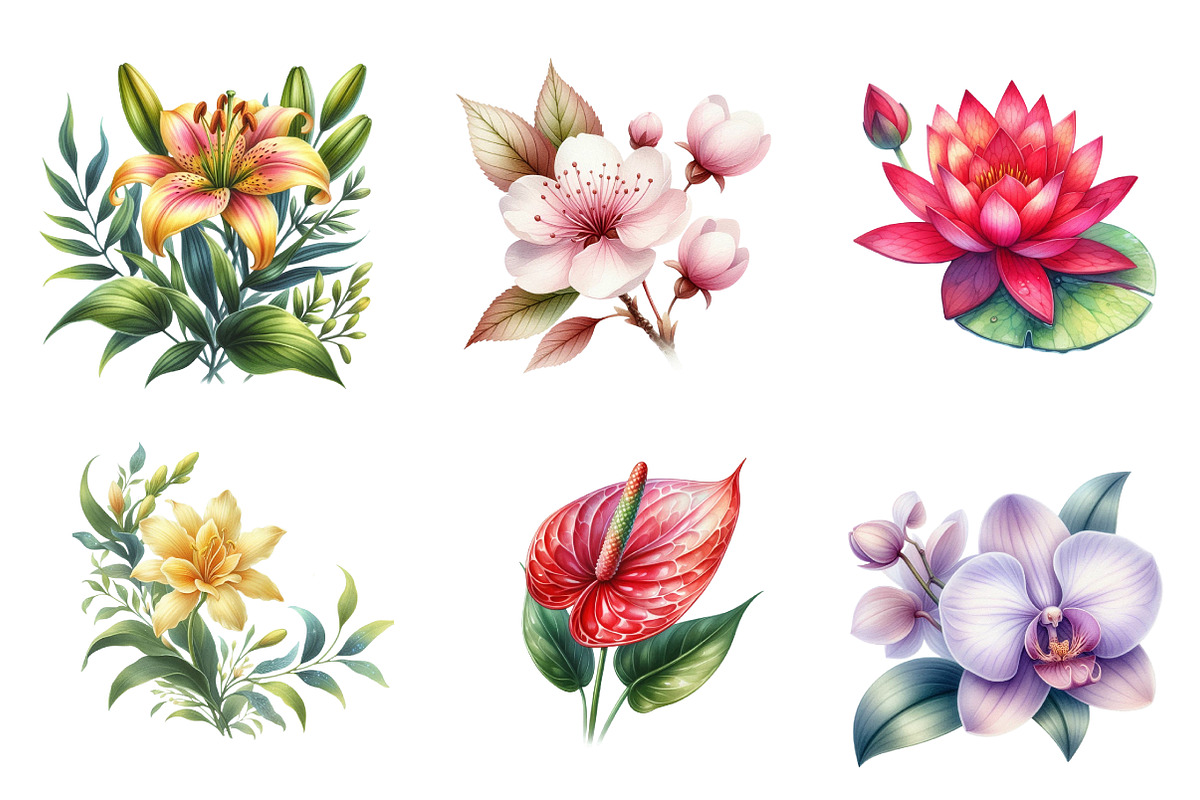 Watercolor Tropical Flowers Clipart, an Illustration by CreationArt (Photo 2 of 5)