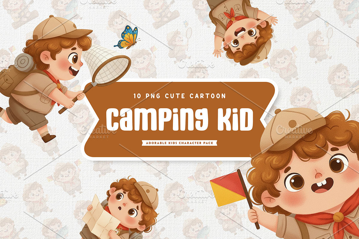 Cute Camping Kid Full-Body Cartoon, an Education Illustration by Gohsantosa (Photo 1 of 4)