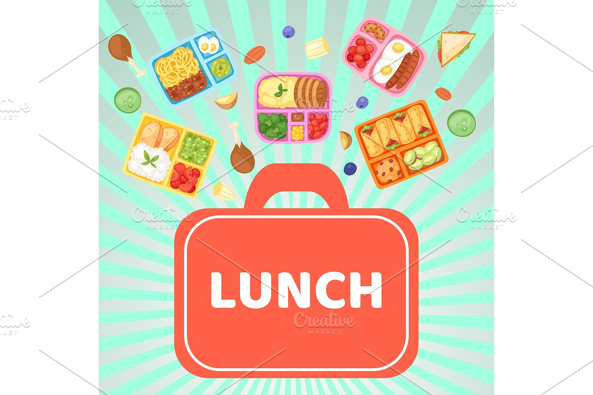 Lunch box with food banner vector, an Education Illustration by RocketArt