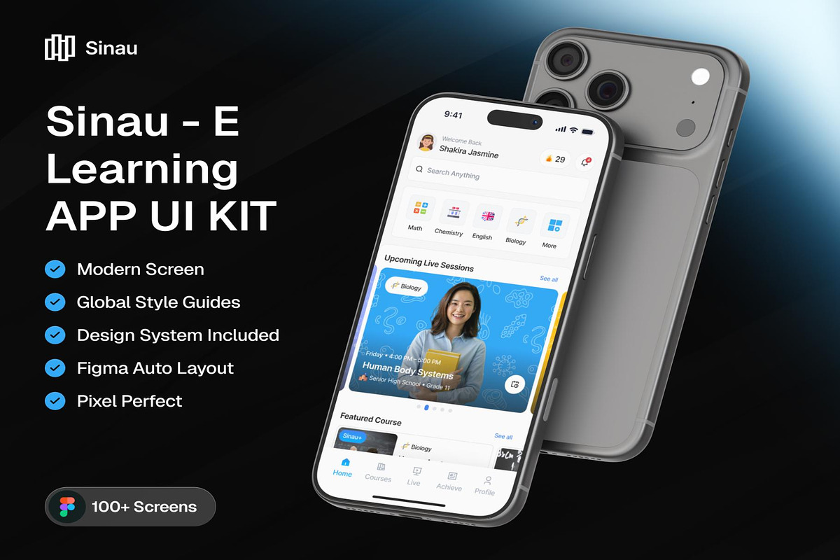 Sinau - E-Learning App UI Kit, an UI Kit Template by Lumina_ui_ux202 (Photo 1 of 8)