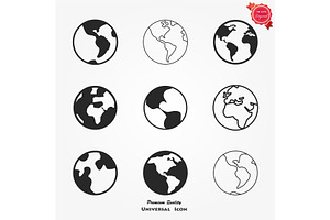 Earth Globe Emblem. Icon Set. Vector