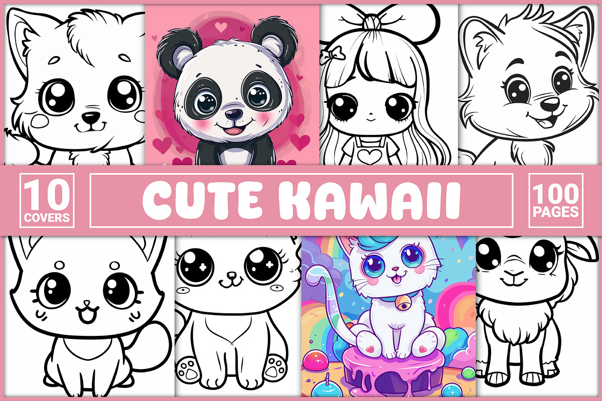 100 Cute Kawaii Coloring Pages, an Education Illustration by BrightMart